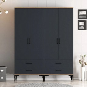 Roupeiro Kumsal TT – Nogueira/Antracite – 160x47,5x201,4 cm