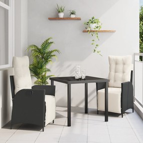 vidaXL Conjunto de Jantar de Jardim 3 Peças Preto Rattan Poliéster