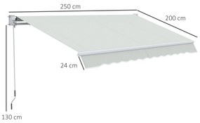 Toldo Manual Retrátil com Manivela 200x250 cm Toldo de Parede com Proteção Solar UV50+ e Estrutura de Alumínio para Jardim Varanda Exterior Creme
