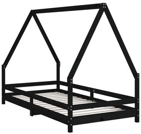 Estrutura de cama infantil 90x190 cm pinho maciço preto