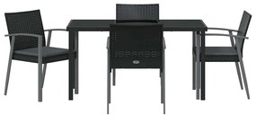 Conjunto de Jantar de Jardim com 5 Peças e Almofadas Preto em Rattan S