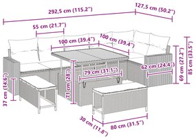 Conjunto de Sofá de Jardim vidaXL 9 Peças com Almofadas Bege Poliratan