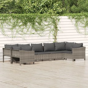 vidaXL 7 pcs conjunto lounge de jardim c/ almofadões vime PE cinzento