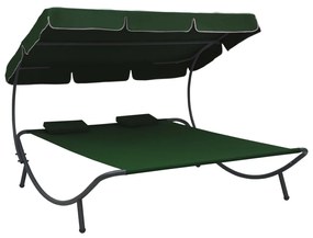 vidaXL Espreguiçadeira com toldo e almofadas verde