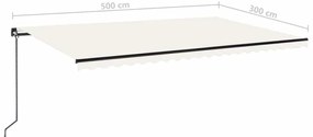 Toldo retrátil manual com LED 500x300 cm cor creme