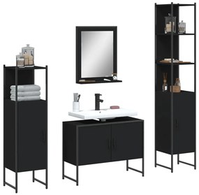 vidaXL 4 pcs conjunto móveis casa de banho derivados de madeira preto