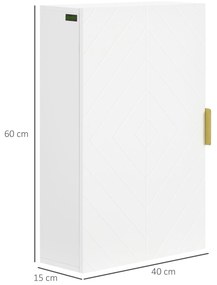 kleankin Armário Casa de Banho de Parede Moderno com 1 Puxador de Aço e Prateleiras Ajustáveis 40x15x60 cm Branco