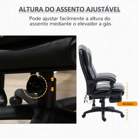 Cadeira de Escritório Giratória com Altura Ajustável 6 Pontos de Massagem Controle Remoto e Apoio para os Pés Retrátil 68,5x68,5x119-127cm Preto