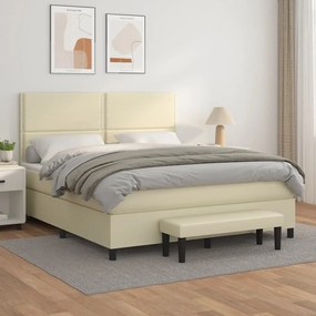 vidaXL Cama com molas/colchão 160x200 cm couro artificial cor creme