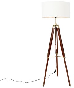 Candeeiro de pé vintage em latão com abaajur branco 50 cm tripé - Cortin Industrial,Rústico