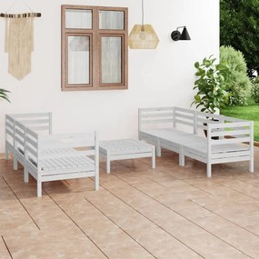 7 pcs conjunto lounge de jardim pinho maciço branco