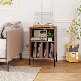 Estante para discos vinil Pernas de metal e Estação de carregamento e porta USB para sala de estar Quarto Escritório Cor Nogueira