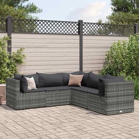 vidaXL 5 pcs conjunto lounge de jardim c/ almofadões vime PE cinzento