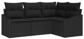 Conjunto de Sofás de Jardim de 4 Peças com Almofadas de Rattan Sintéti