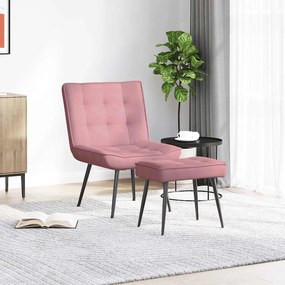 Cadeira de descanso com banco veludo rosa