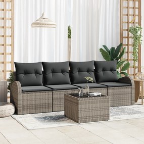 vidaXL Conjunto de Sofá de Jardim de 5 Peças com Almofadas Cinza Poliratan