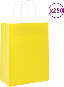 vidaXL Sacos de papel 250 unid com alças amarelo 21x11x28 cm