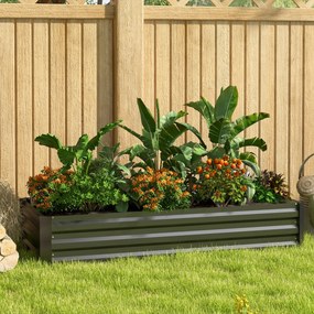 Floreira retangular 150L x 70l x 30H cm para horta ou jardim, em aço, com rebordo de segurança e fundo aberto, na cor preta