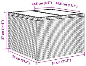 2 pcs conj. sofás p/ jardim c/ almofadões vime PE e vidro cinza