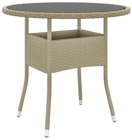 Mesa de jardim Ø80x75 cm vidro temperado e vime PE bege