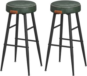 Conjunto de 2 bancos de bar VASAGLE Echo Collection ULBC090C01, bancos de cozinha, bancos de café da manhã, couro sintético costurado, 76 cm de altura, para casa, bar, sala de jantar, fácil montagem, verde-floresta