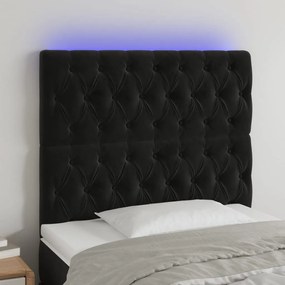 Cabeceira de cama c/ luzes LED veludo 100x7x118/128 cm preto