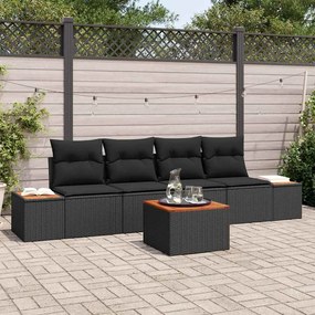 vidaXL Conjunto de Sofás de Jardim de 5 Peças com Almofadas Pretas em Rattan Sintético de Acácia