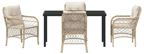 Conjunto de Jantar de Jardim 5 Peças com Almofadas Beiges em Rattan Si