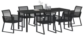 Conjunto de Jantar de 7 Peças Preto Rattan Poliéster