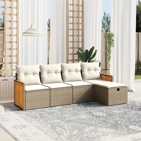 5 pcs conjunto de sofás p/ jardim com almofadões vime PE bege