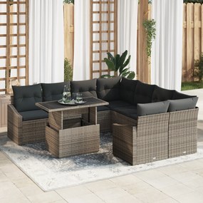 Conjunto de Sofás de Jardim de 9 Peças com Almofadas Cinzas Poly Ratta