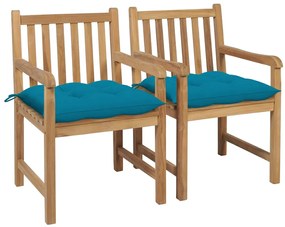 vidaXL Cadeiras de jardim c/ almofadões azul-claro 2 pcs teca maciça