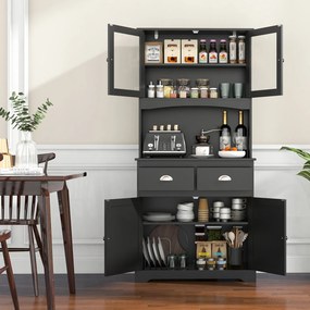 Armário Despenseiro de Cozinha, 80 x 40 x 170 cm, Prateleiras Ajustáveis, Preto