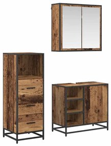 vidaXL Conjunto de Móveis para Banheiro com porta 3 pcs Madeira Antiga