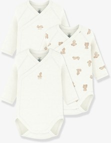 Lote de 3 bodies cruzados Petit Bateau para bebé branco