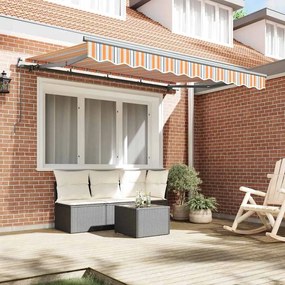 Toldo Retrátil Manual Amarelo e Laranja e Branco