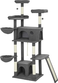 PawHut Arranhadores Grandes para Gatos Árvore Grande para Gatos 174 cm 3 Camas 2 Casas Arranhadores 60x48x174 cm Cinza | Aosom Portugal