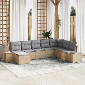vidaXL Conjunto de Sofá de Jardim 8 Peças com Almofadas Bege Vime Acácia