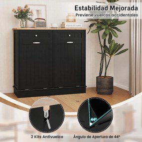 Armário para Lixo, 100 x 33 x 90 cm, Bancada de Madeira de Seringueira, Preto