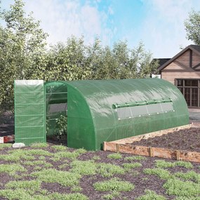 Outsunny Estufa Tipo Túnel 570x292x197cm com Porta e Janelas Estufa de Jardim Grande com Cobertura de PE e Metal Galvanizado para Cultivos de Plantas Verduras Verde