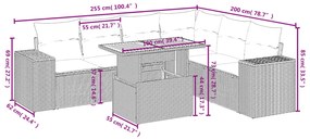 7 pcs conjunto de sofás p/ jardim com almofadões vime PE bege