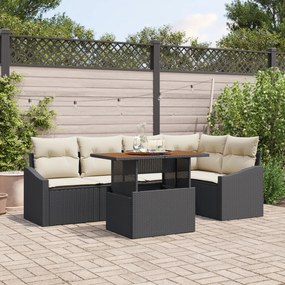 Conjunto de Sofá Jardim 6 peças com Almofadas Pretas em Rattan Sintéti