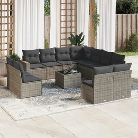 12 pcs conjunto de sofás jardim c/ almofadões vime PE cinzento