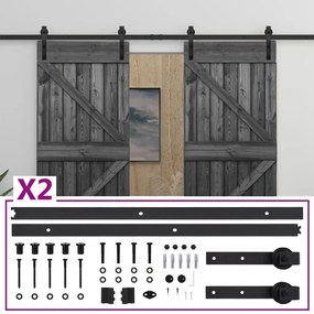 vidaXL Porta de correr com ferragens 80x210 cm pinho maciço preto