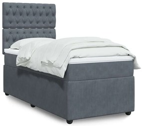 Cama com molas/colchão 100x200 cm veludo cinza-escuro