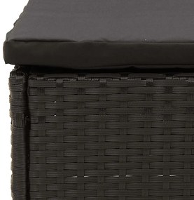Apoio de pés para jardim com almofadão vime PE preto
