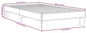 Estrutura de cama derivados de madeira e metal cinzento sonoma