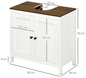 Móvel para Lavatório Pousar Armário para Casa de Banho de Madeira com 2 Portas e Prateleira Ajustável Estilo Moderno 60x30x60cm Branco Envelhecido e M