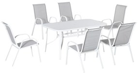 Outsunny Conjunto de Jardim Refeição de 7 Peças Jogo de Mesa e 6 Cadeiras para Terraço com Tampo de Vidro Cinza | Aosom Portugal