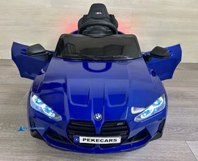 Carro elétrico para crianças BMW M4 12V 2.4G, Rodas de borracha, Assento em couro sintético Azul Metalizado